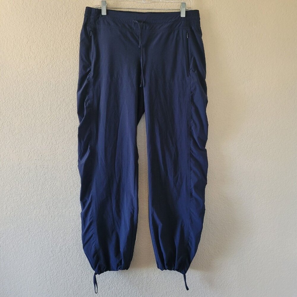 Athleta Womens La Viva Navy Blue Pants Sz 12 Ruched Convertible Straight Casual